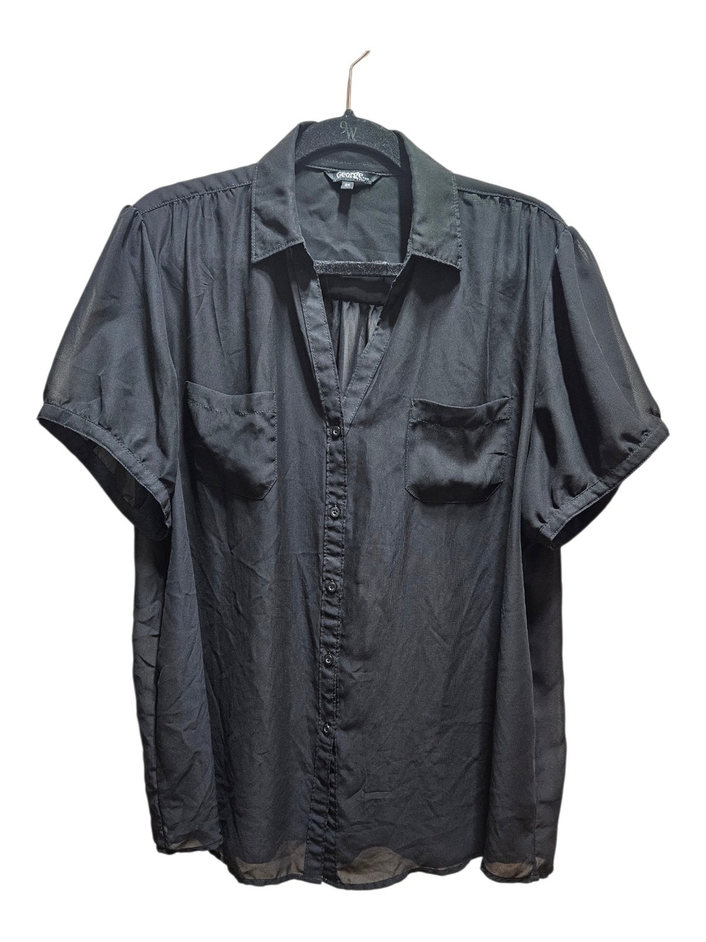 George Black Sheer Short Sleeve Button Down Blouse Goth - Size 2X